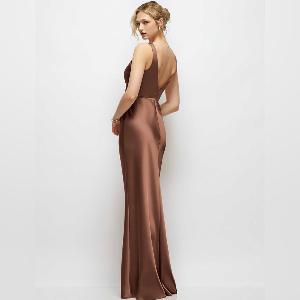 Dessy Collection TH141 SLEEVELESS V-NECK STRETCH SATIN BIAS SLIP MAXI DRESS - Picture 2 of 10
